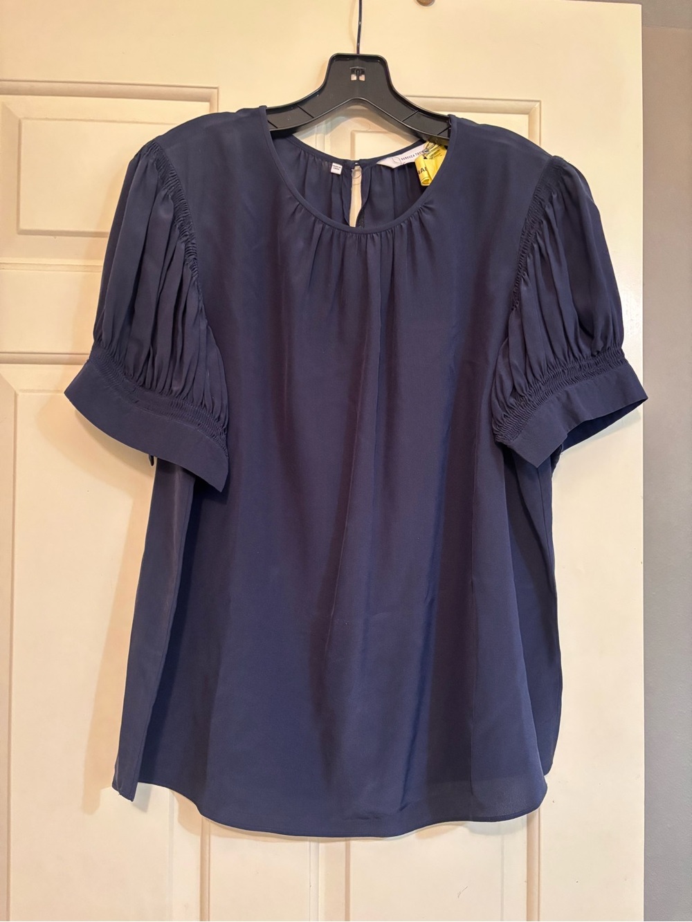 Rebecca Taylor Women's Navy Pleated Short Sleeve Blouse